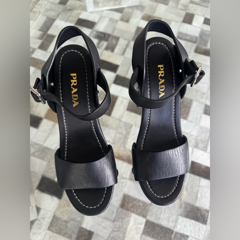Prada Black Leather Open-Toe Ankle Strap Sandals